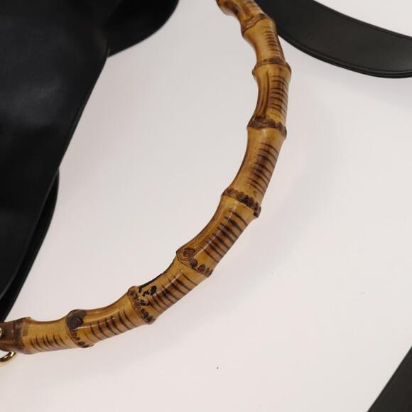 GUCCI Bamboo Hand Bag Leather Black Gold 001 001 - Picture 9 of 16